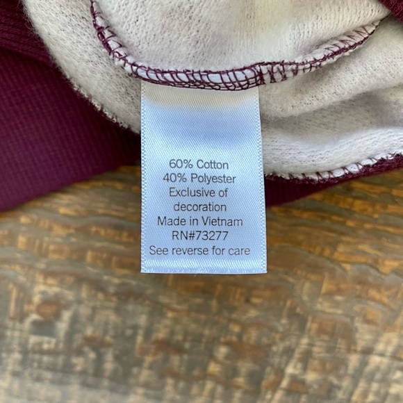 Juniors Small So Favorite Crewneck Sweatshirt, Burgundy Stripe - Picture 3 of 4